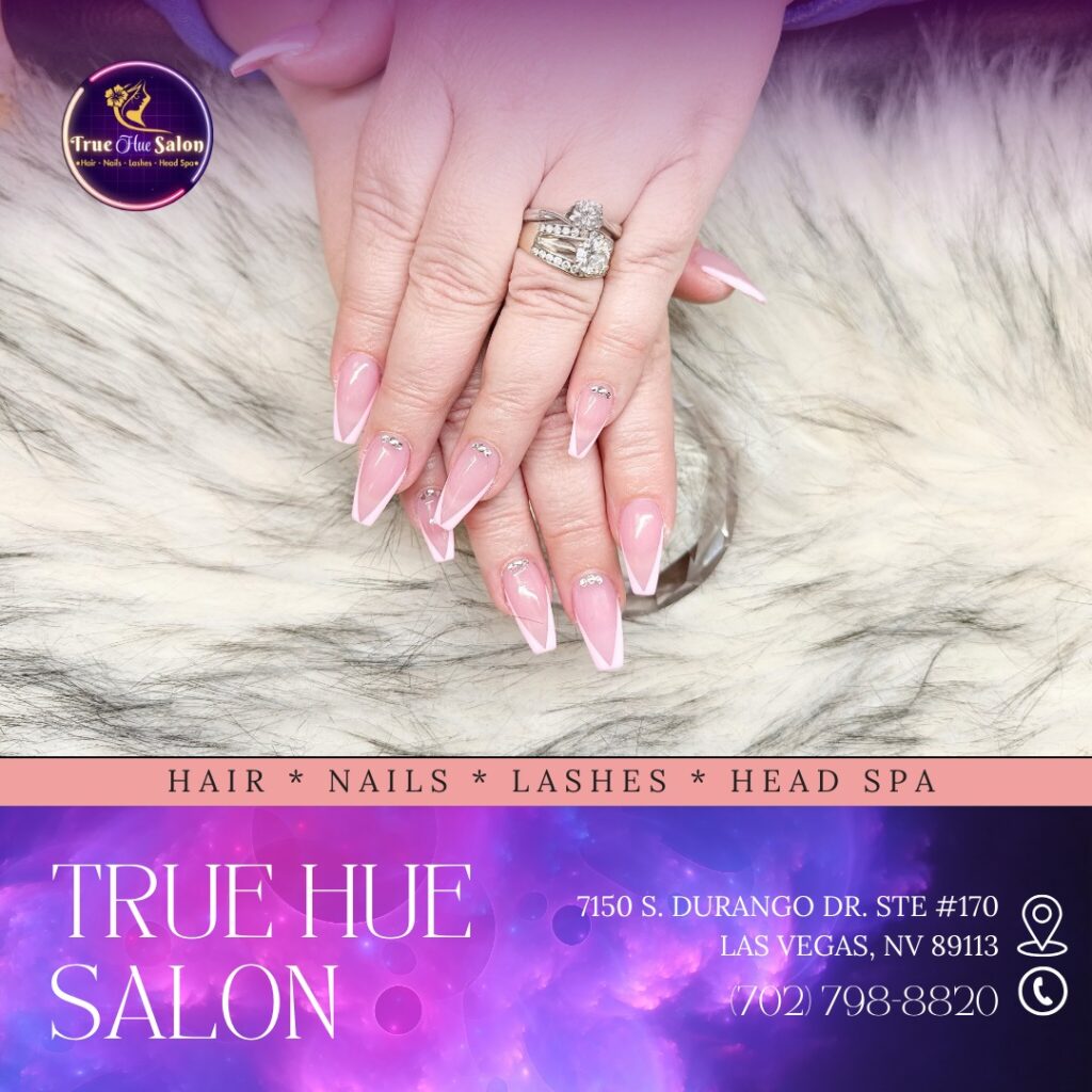 Elegant French manicure with white tips at nail salon 89113